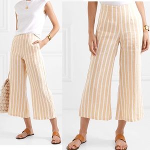 Faithfull the Brand Beige and White Striped Cropped Wide-Leg Pants